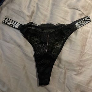 Victoria Secret Black Shine Strap Lace Thong